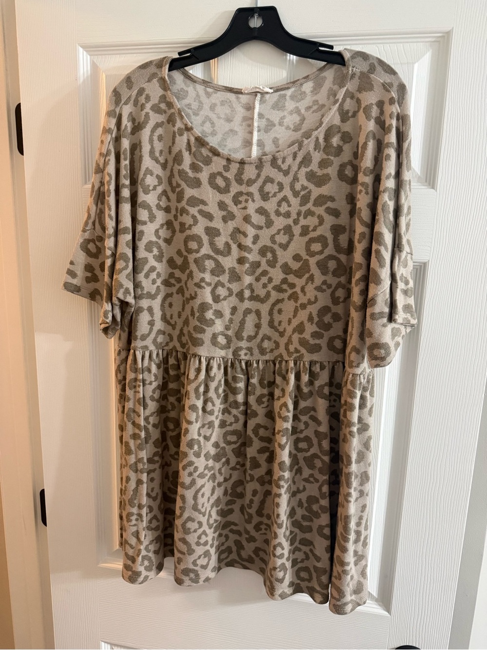 First Love Beige Leopard Print Peplum Tunic